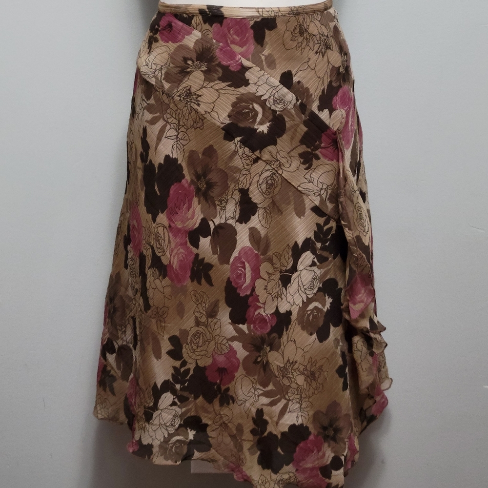 La Redoute La Boutique floral ruffle chiffon midi skirt size 10